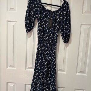 Gibson Navy Floral Long Sleeve Dress